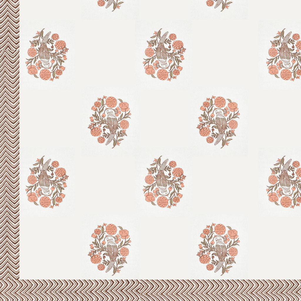 Cotton Hand Block Print Bedsheet Set - Wings-Orange