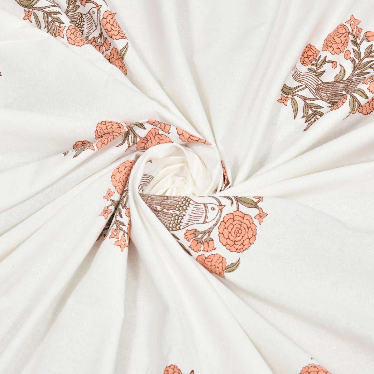 Cotton Hand Block Print Bedsheet Set - Wings-Orange