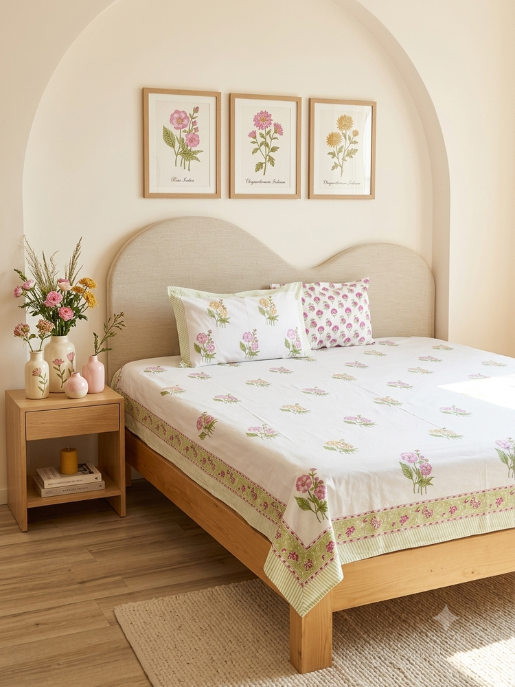 Marigold - Premium Cotton Handblock Print Bedsheet Set