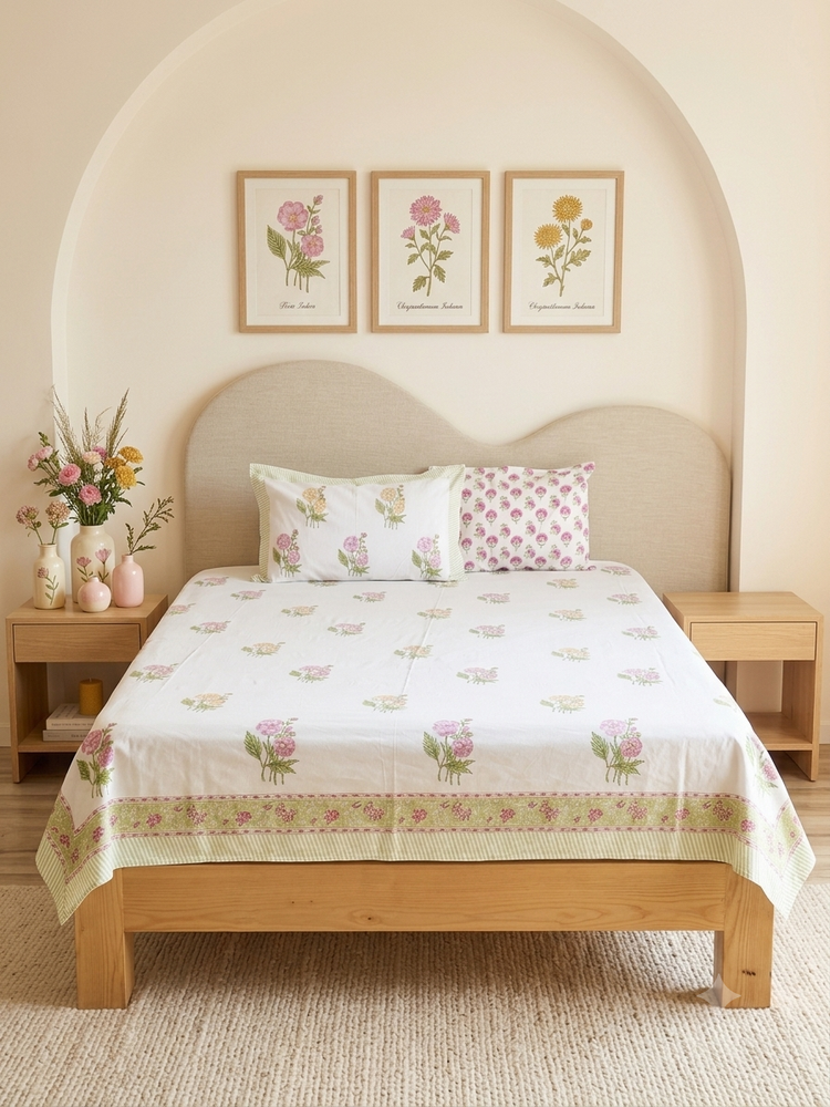 Marigold - Premium Cotton Handblock Print Bedsheet Set