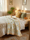 Reversible Hand Block Print Double bed Quilt - MARIGOLD