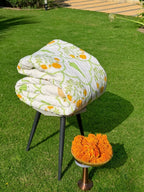 Reversible Hand Block Print Double bed Quilt - MARIGOLD