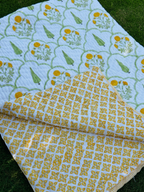 Reversible Hand Block Print Double bed Quilt - MARIGOLD