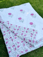 Reversible Hand Block Print Double bed Quilt - GULAABI