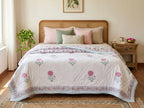 Reversible Hand Block Print Double bed Quilt - GULAABI