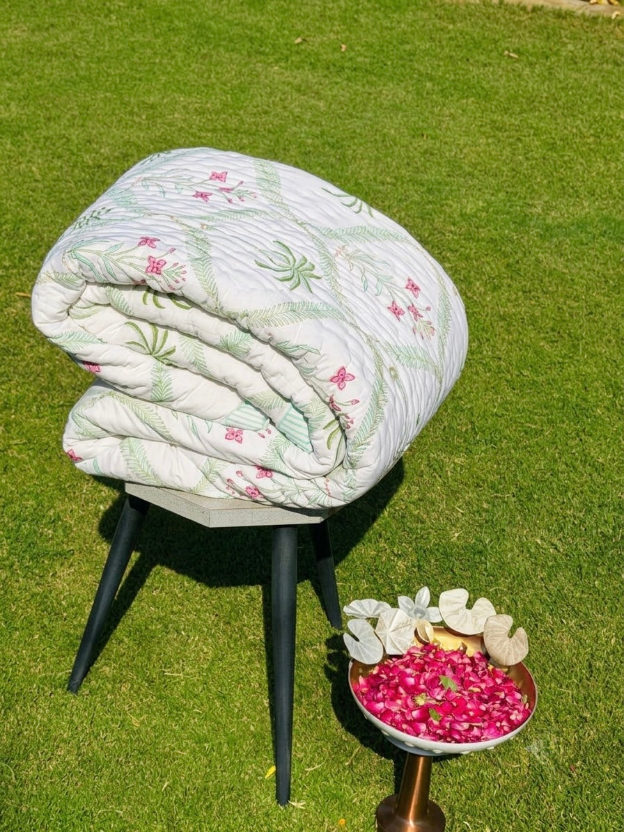 Reversible Hand Block Print Double bed Quilt - HERITAGE