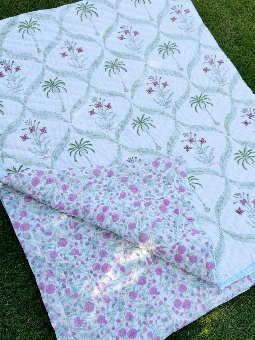 Reversible Hand Block Print Double bed Quilt - HERITAGE