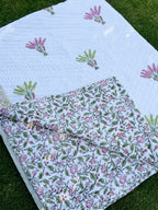 Reversible Hand Block Print Double bed Quilt - PALM