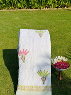Reversible Hand Block Print Double bed Quilt - PALM