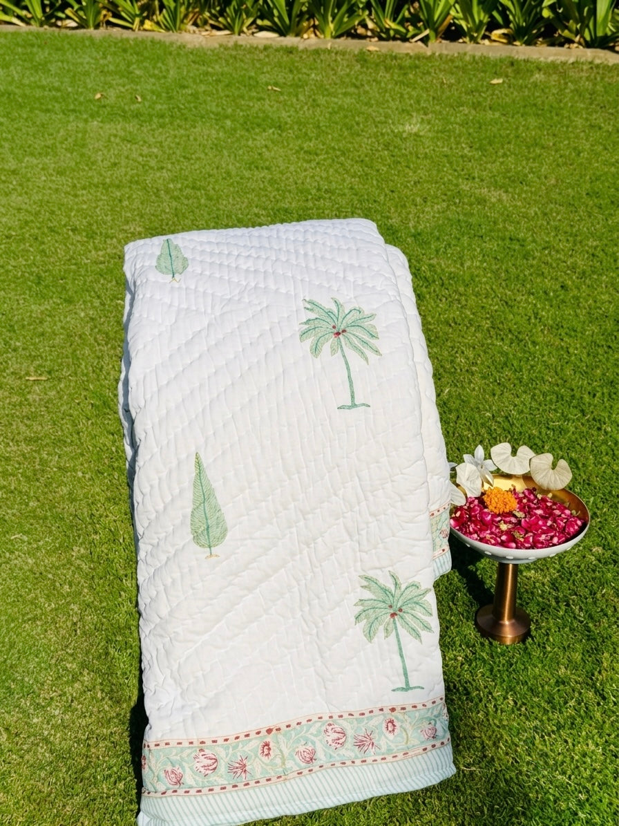 Reversible Hand Block Print Double bed Quilt - ETHNIC