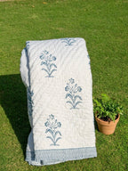Reversible Hand Block Print Double bed Quilt - INDIGO