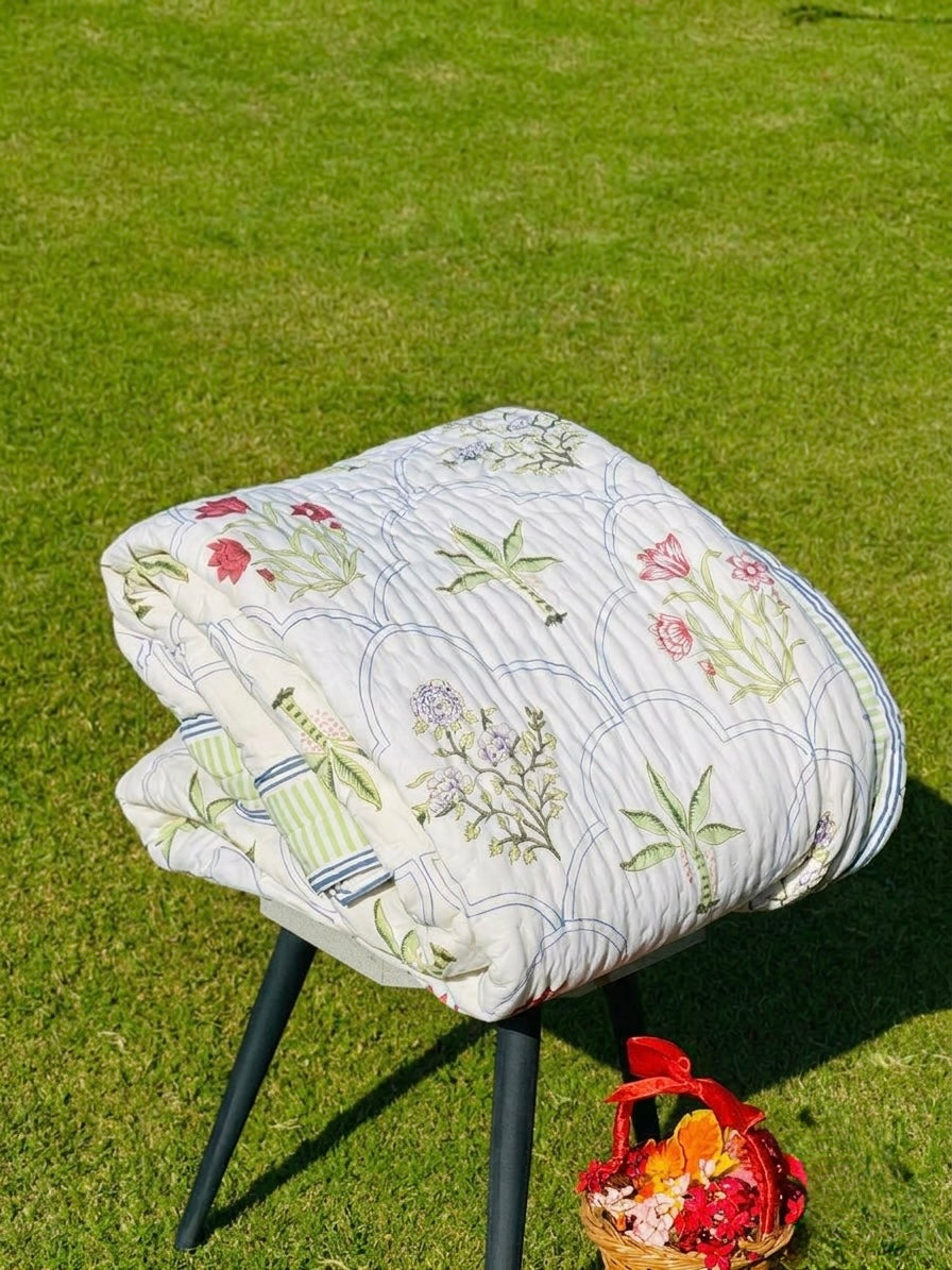 Reversible Hand Block Print Double bed Quilt - BAGH