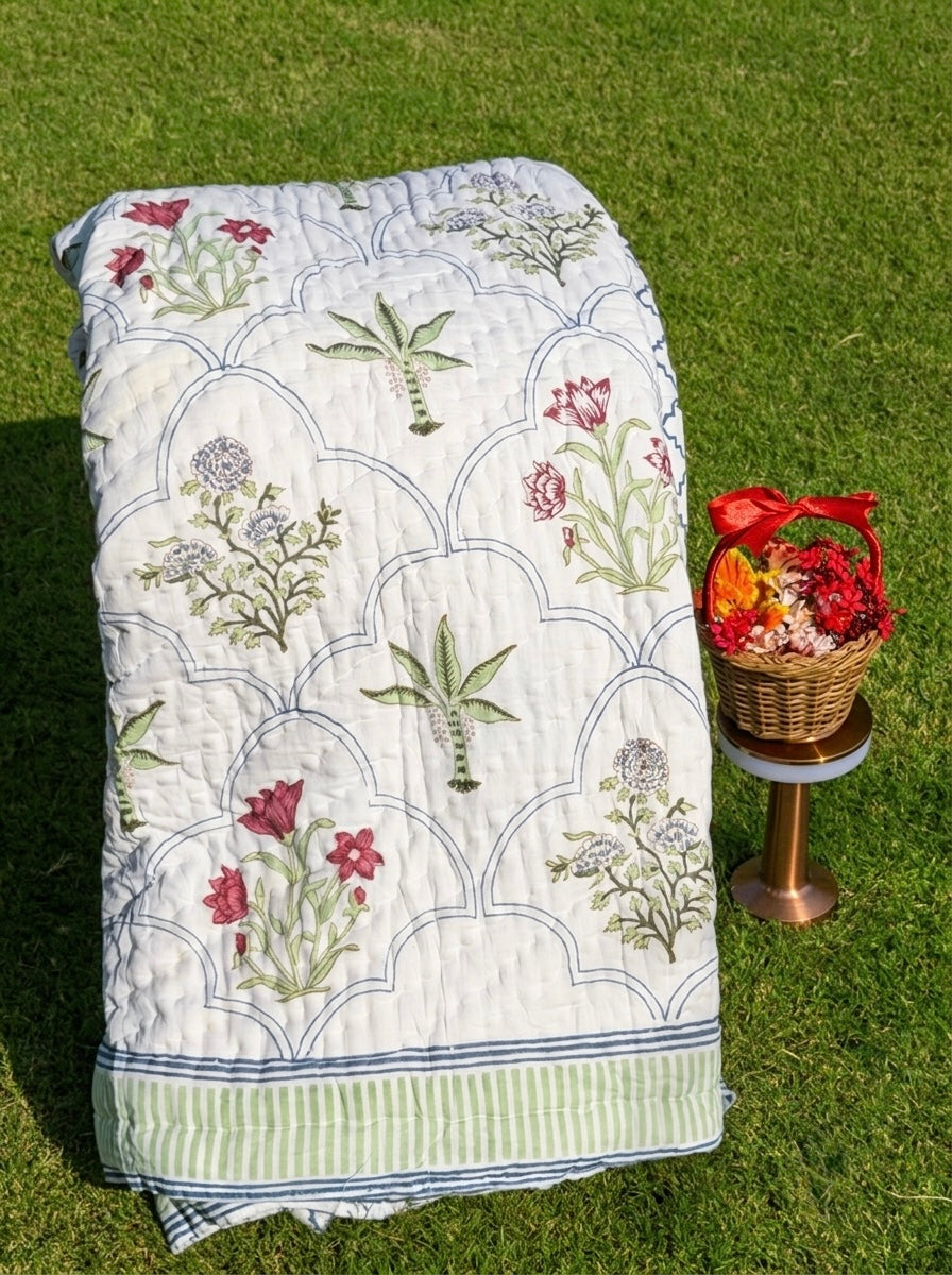 Reversible Hand Block Print Double bed Quilt - BAGH