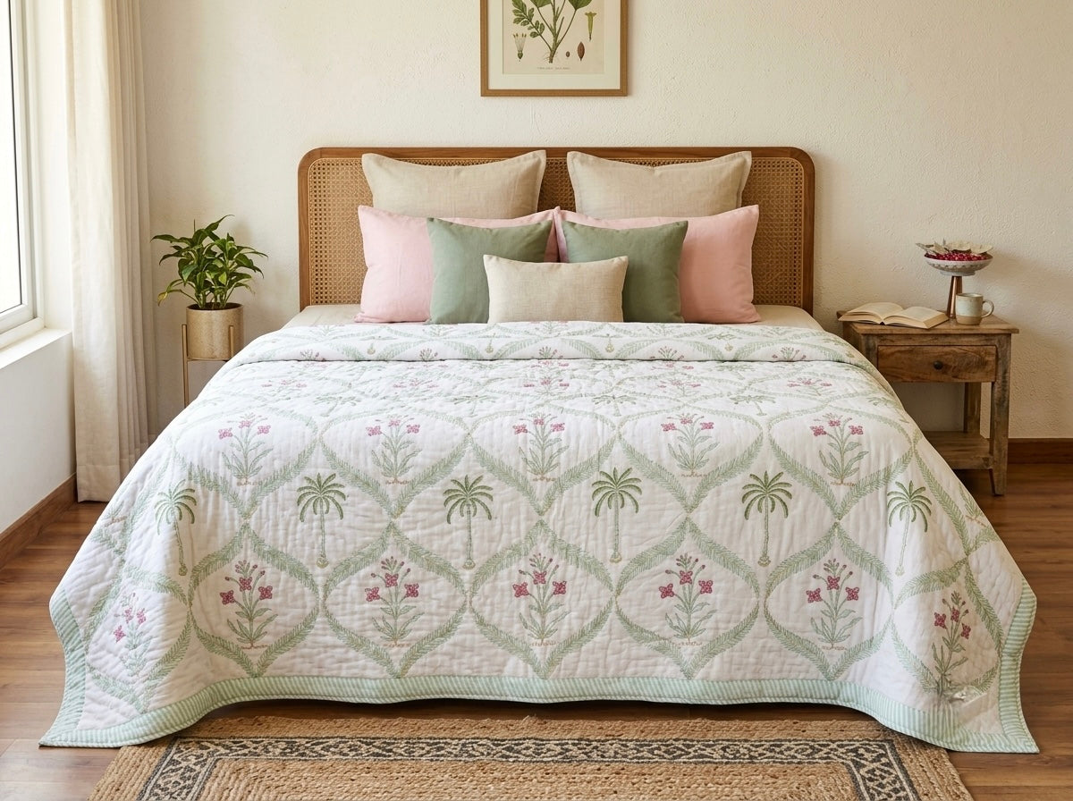 Reversible Hand Block Print Double bed Quilt - HERITAGE