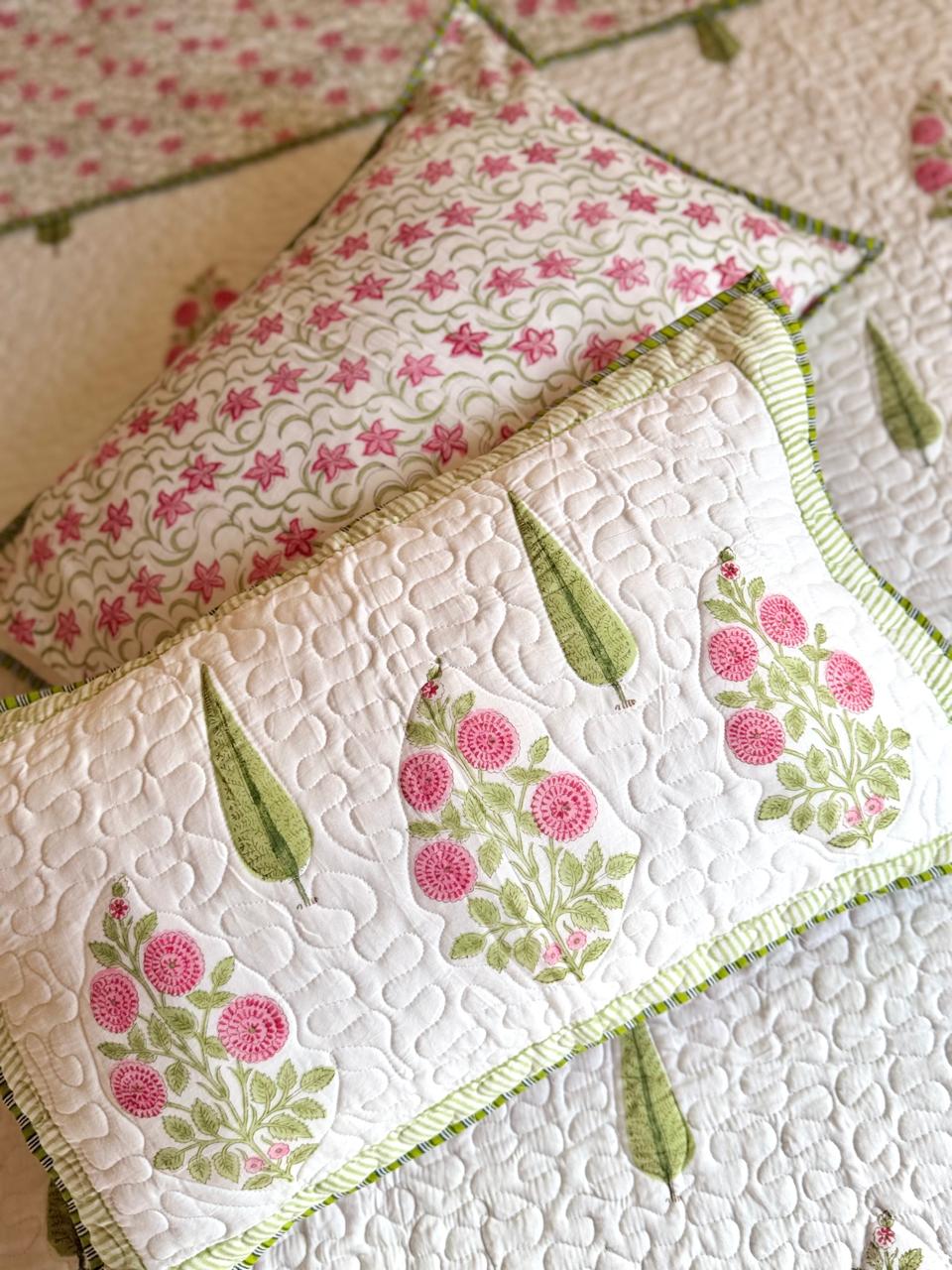 Ethnic florals - Premium Cotton Handblock Print Quilted Bedcover