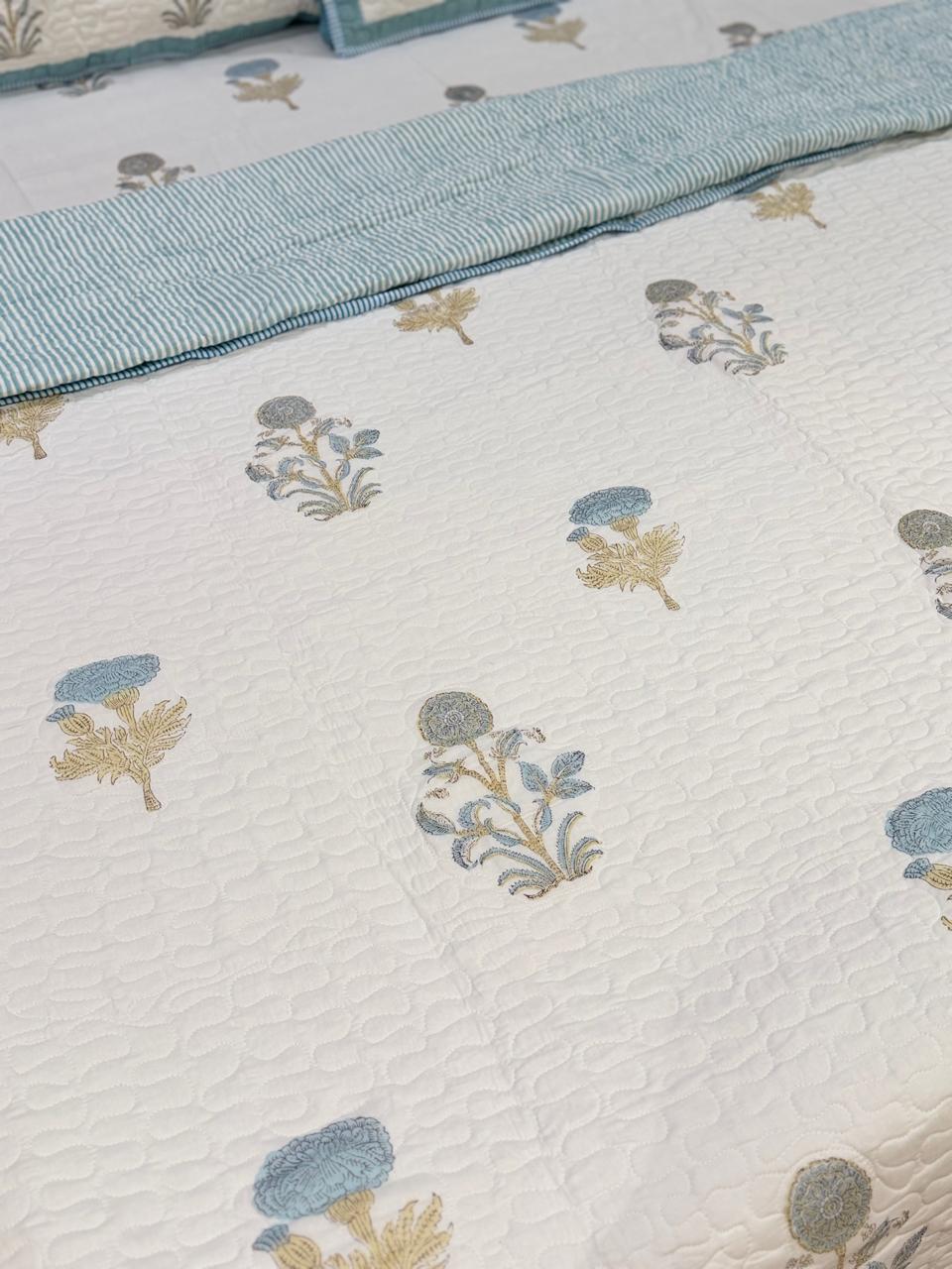 Traditional Motifs- Premium Cotton Handblock Print Quilted bedcover