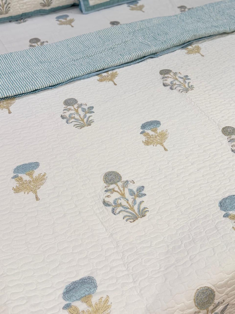Traditional Motifs- Premium Cotton Handblock Print Quilted bedcover