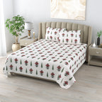 Cotton Super king Handblock Print Bedsheet with 2 pillow covers - Booti Red
