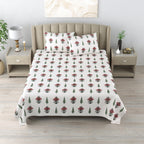 Cotton Super king Handblock Print Bedsheet with 2 pillow covers - Booti Red