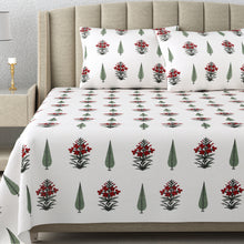 Load image into Gallery viewer, 100% Cotton Block Print Bedsheet - Blooming Red Booti
