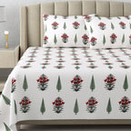 Cotton Handblock Print Bedsheet Set- Booti Red