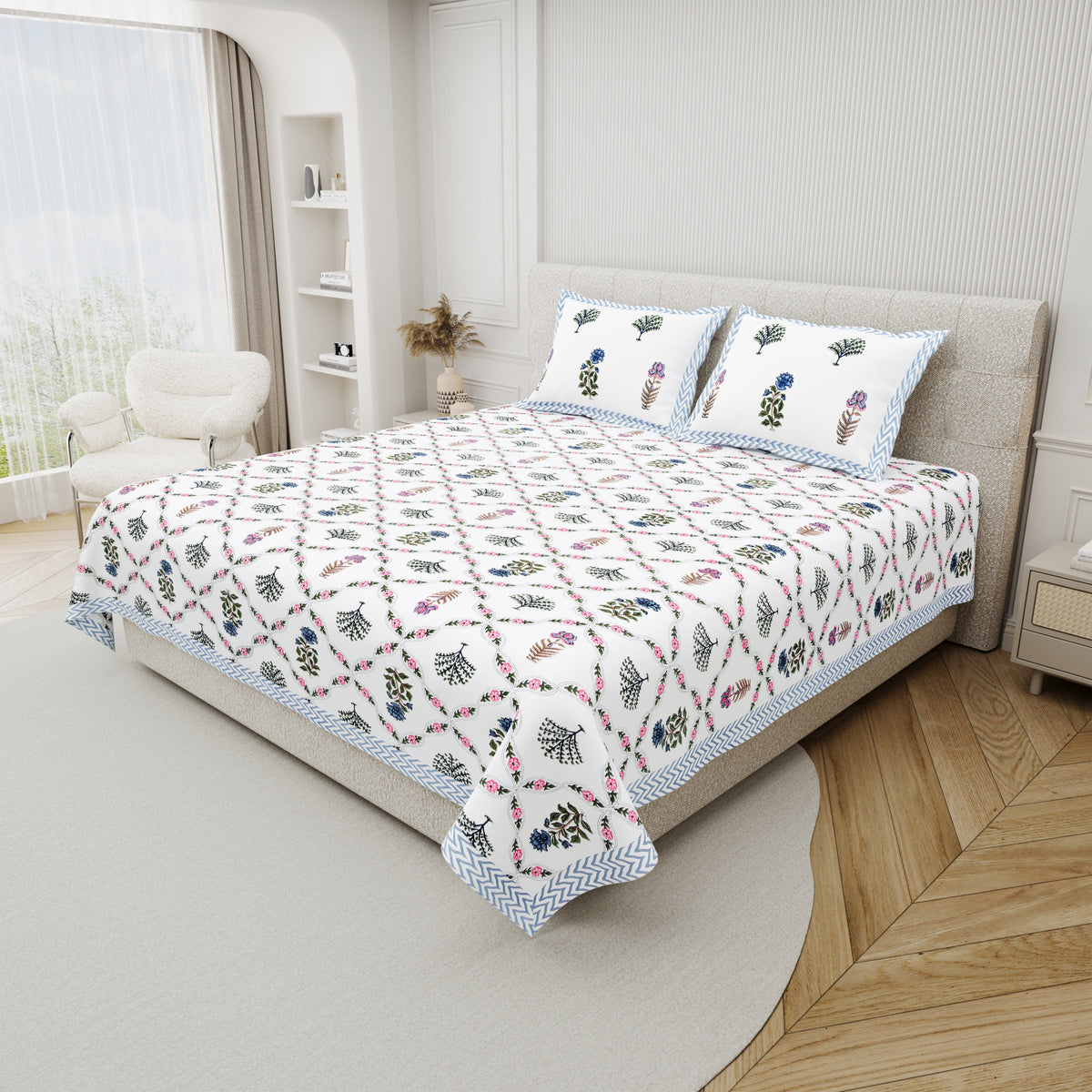 Cotton Handblock Print Bedsheet Set- Mosiac