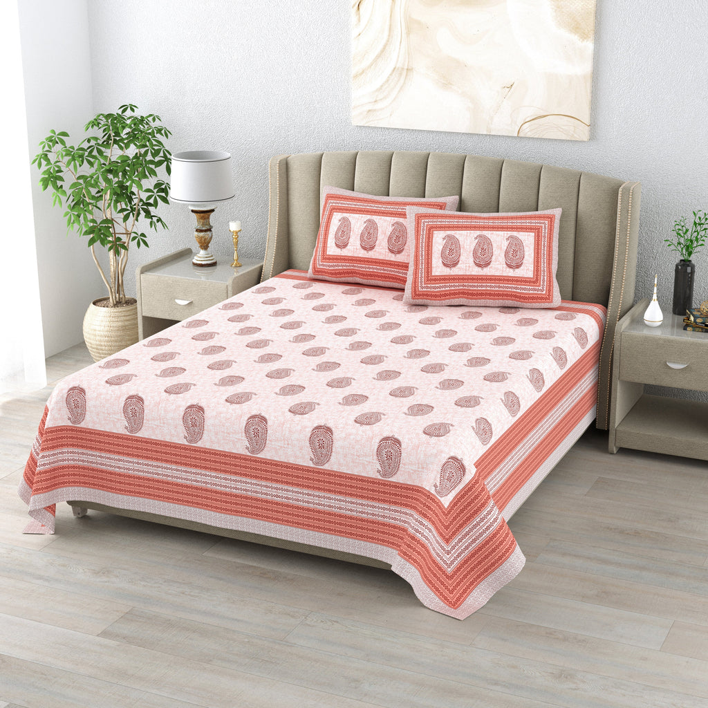 Cotton Print Bedsheet with 2 pillow covers - Rustic Paisley