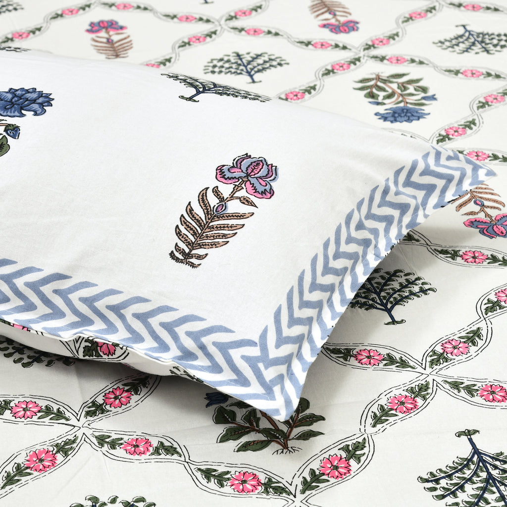 Cotton Handblock Print Bedsheet Set- Mosiac