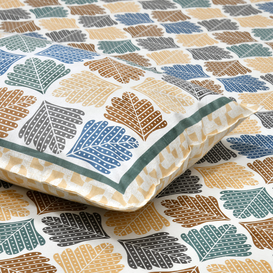 100% Premium Cotton Printed Bedsheet- Leafy