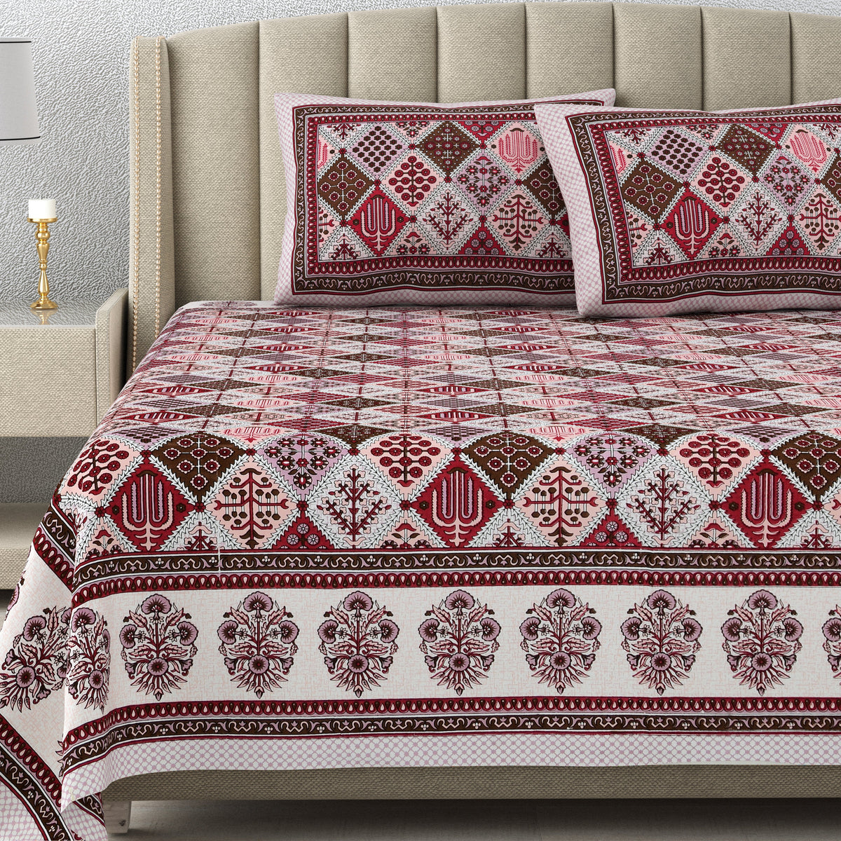 Cotton Print Bedsheet with 2 pillow covers - Rama