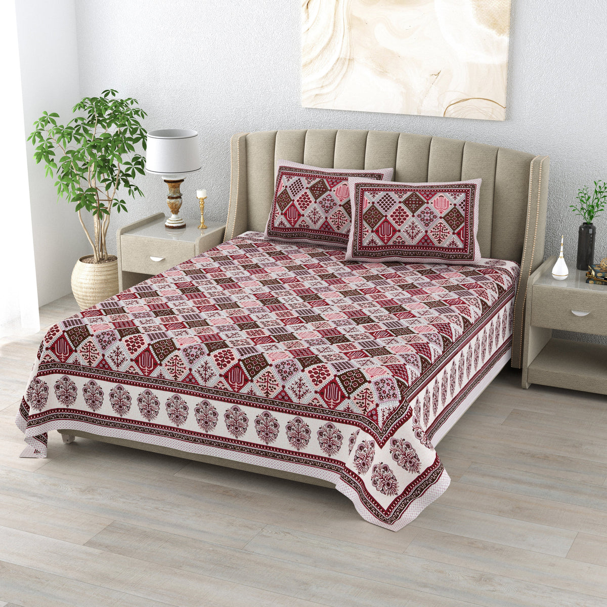 Cotton Print Bedsheet with 2 pillow covers - Rama