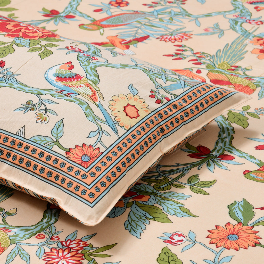 Cotton Print Bedsheet with 2 pillow covers - Bird