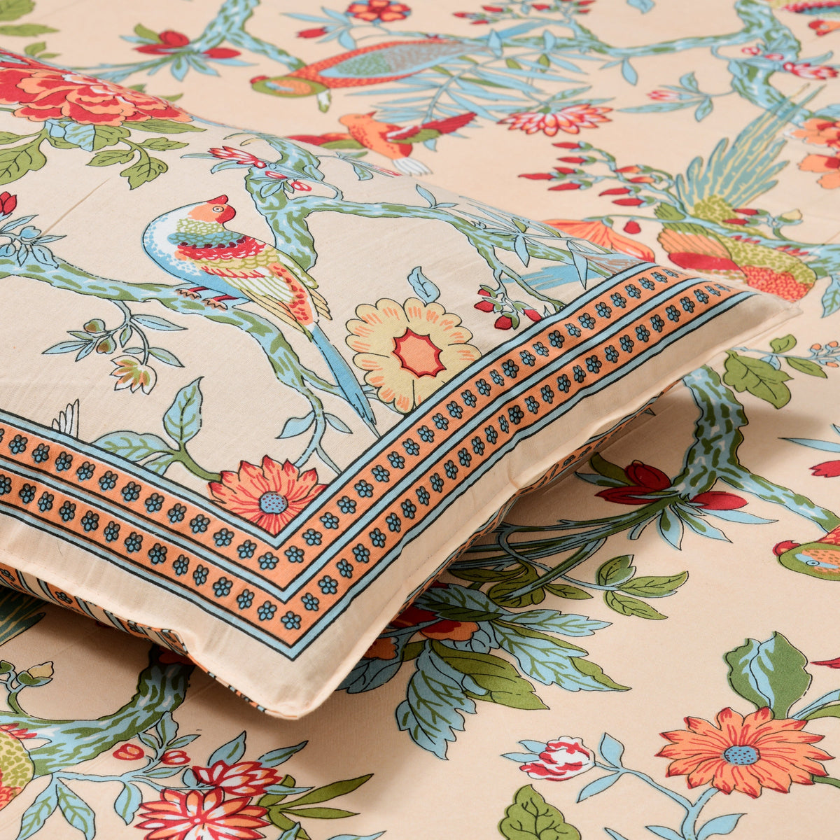 Cotton Print Bedsheet with 2 pillow covers - Bird