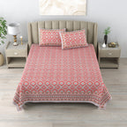Cotton Bedsheet with 2 pillow covers - Ikat Red