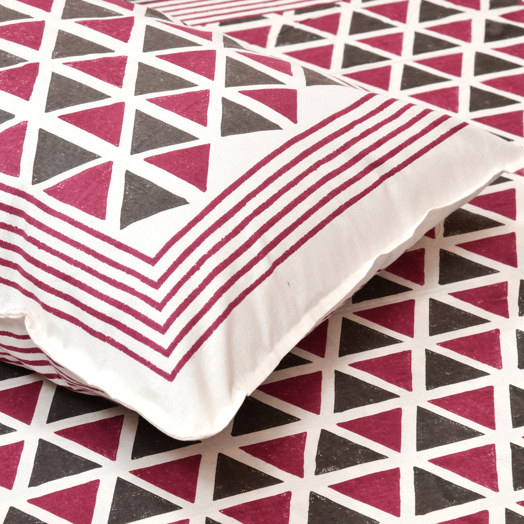 Super King Cotton Hand Block Printed Bedsheet - Imperial Pyramid Maroon