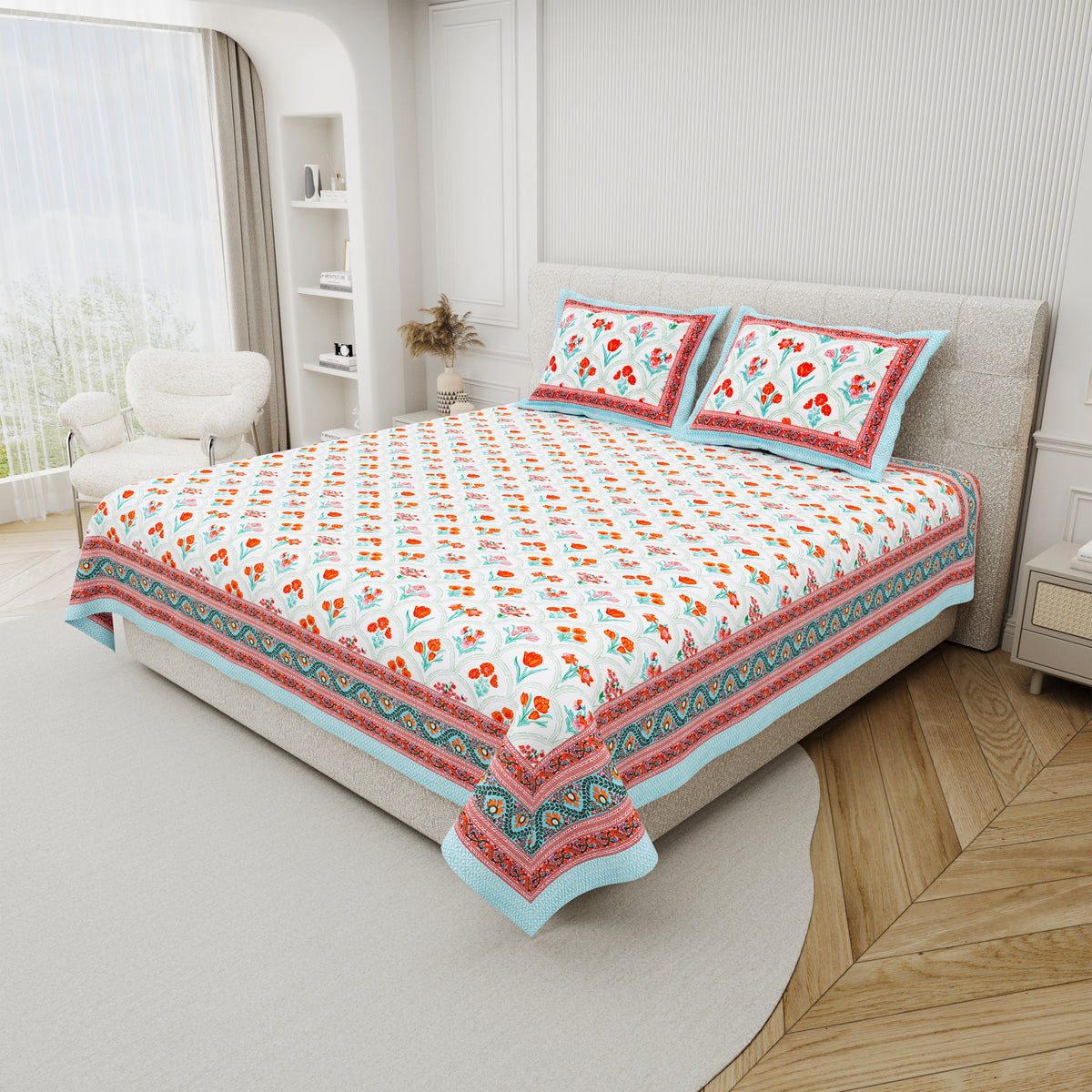 Cotton Print Bedsheet with 2 pillow covers - Botanical