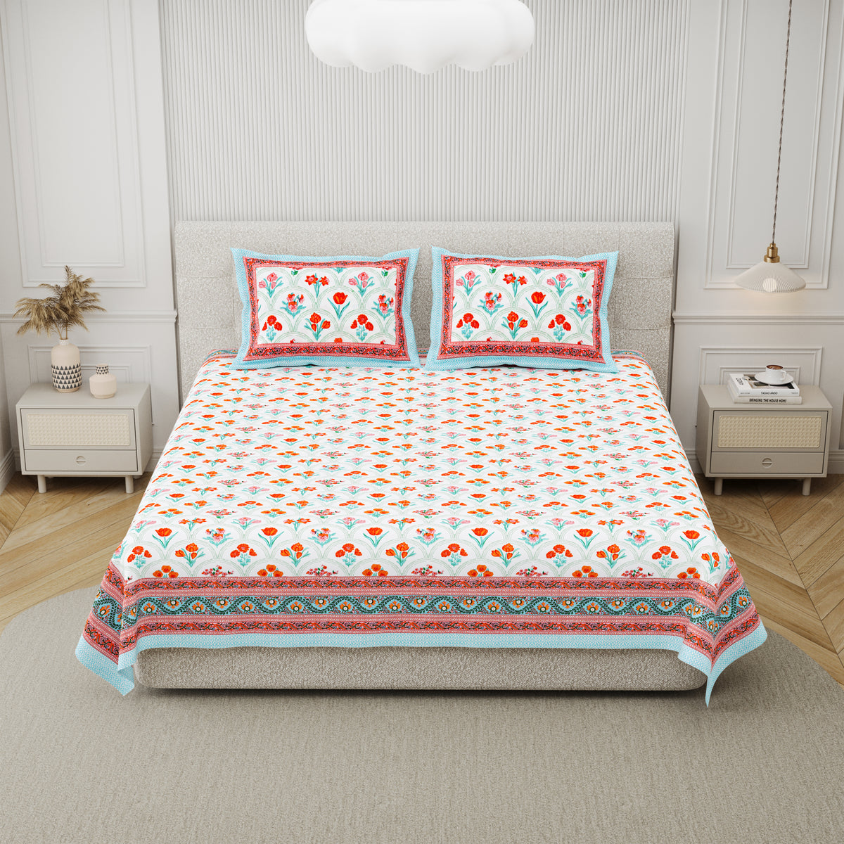 Cotton Print Bedsheet with 2 pillow covers - Botanical