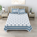 Cotton Print Bedsheet with 2 pillow covers - Blue Paisley