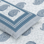 Cotton Print Bedsheet with 2 pillow covers - Blue Paisley
