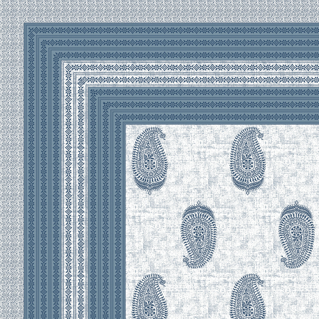 Cotton Print Bedsheet with 2 pillow covers - Blue Paisley