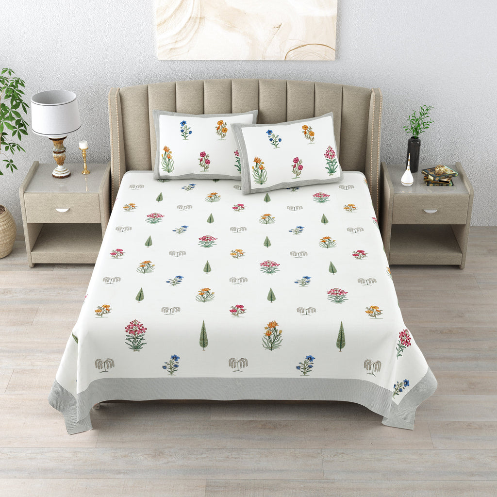 Cotton Handblock Print Bedsheet Set- Paradise