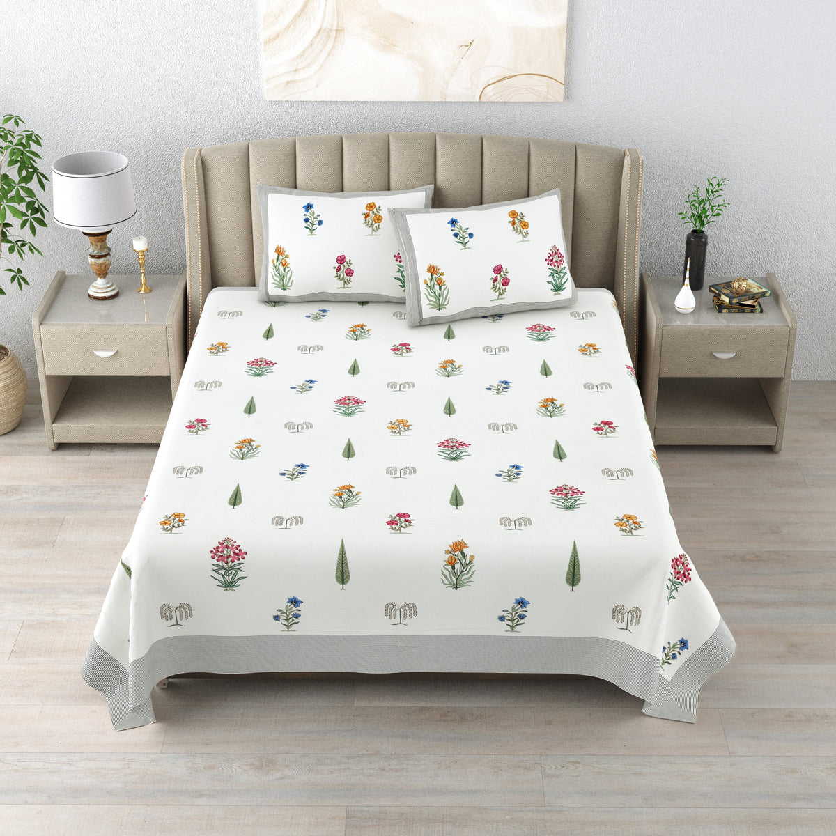 Cotton Handblock Print Bedsheet Set- Paradise