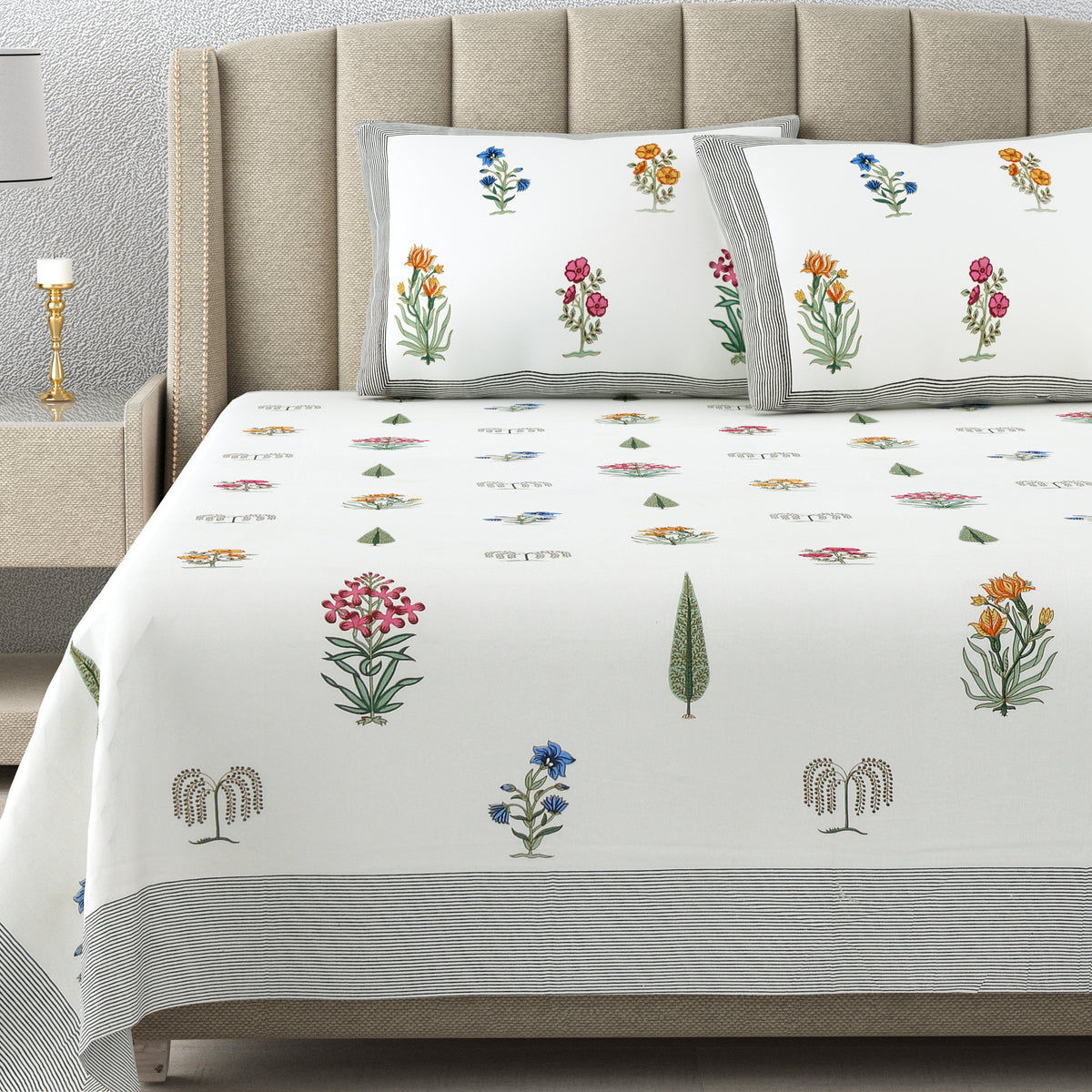 Cotton Handblock Print Bedsheet Set- Paradise