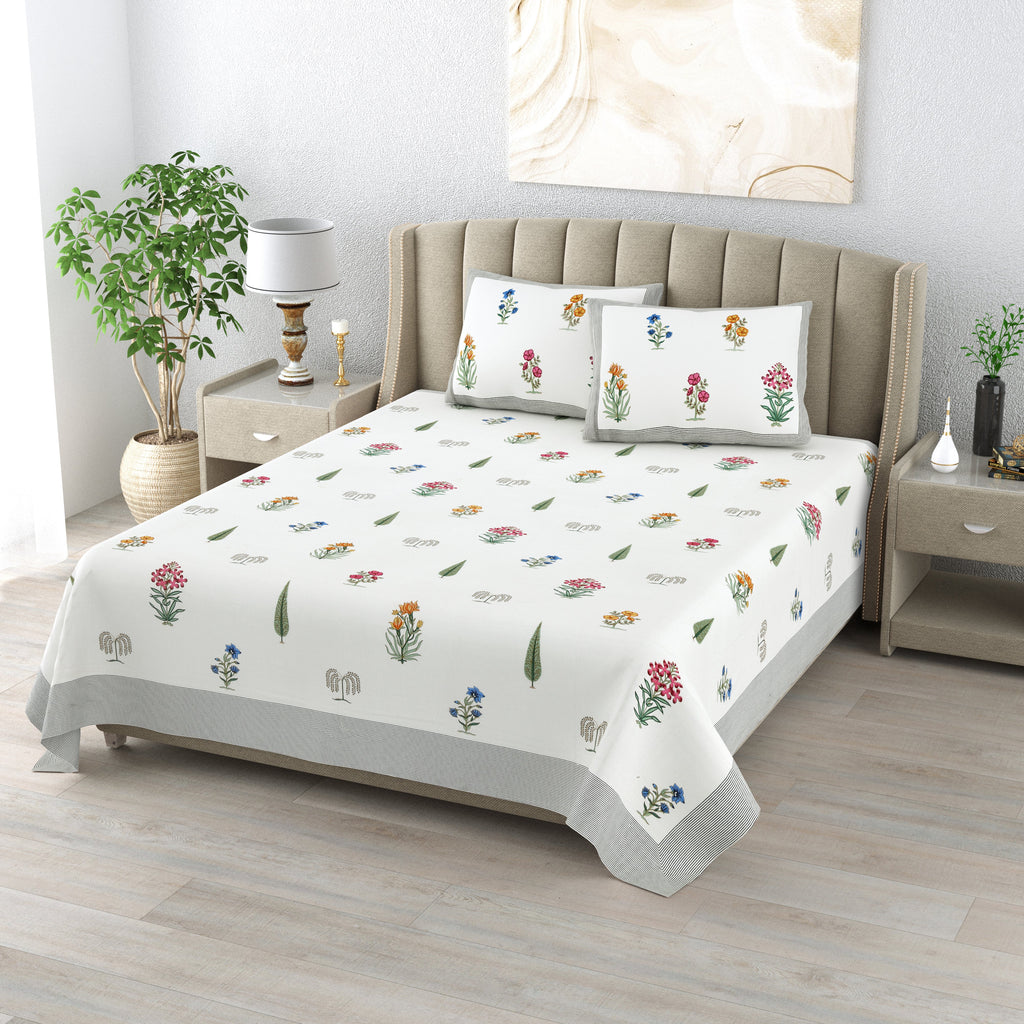 Cotton Handblock Print Bedsheet Set- Paradise
