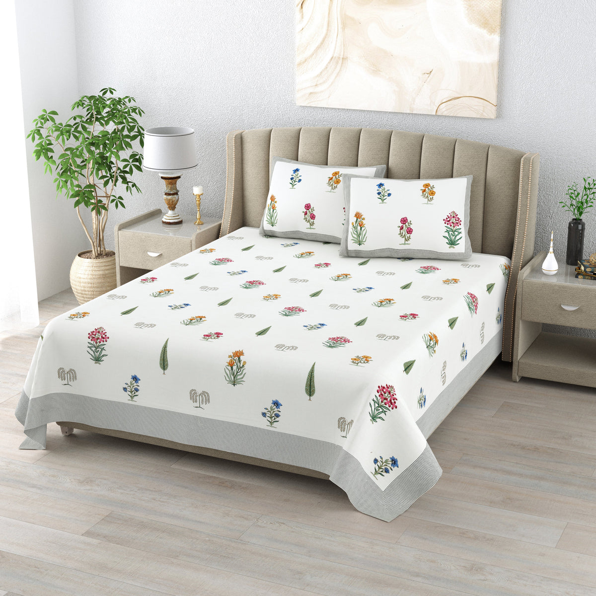 Cotton Handblock Print Bedsheet Set- Paradise