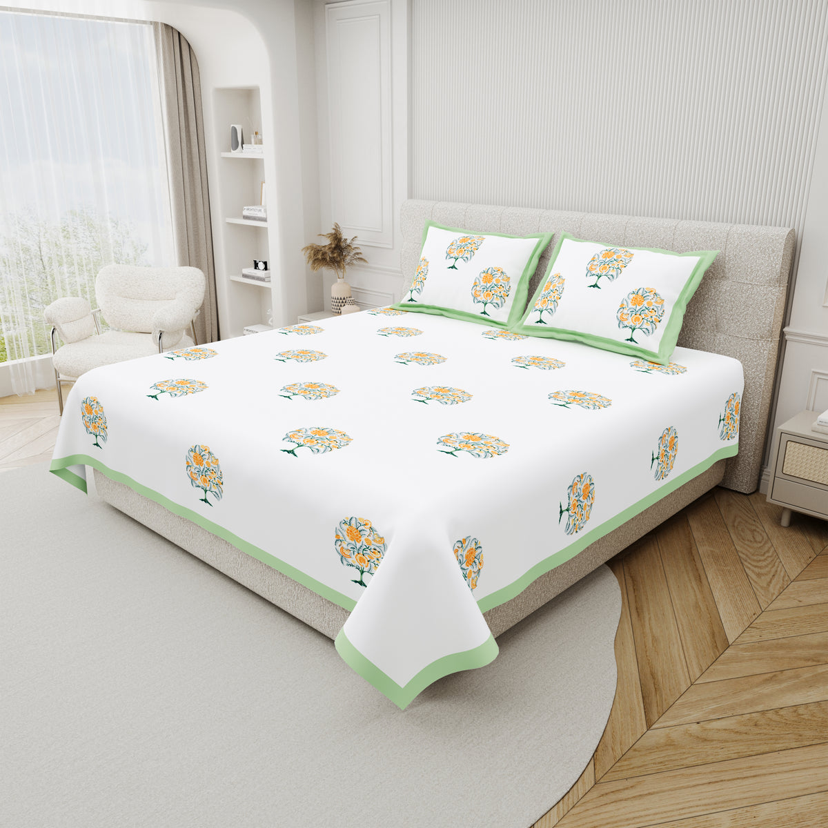 Cotton Handblock Print Bedsheet Set- Big Tree