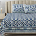Cotton Bedsheet with 2 pillow covers - Ikat Blue