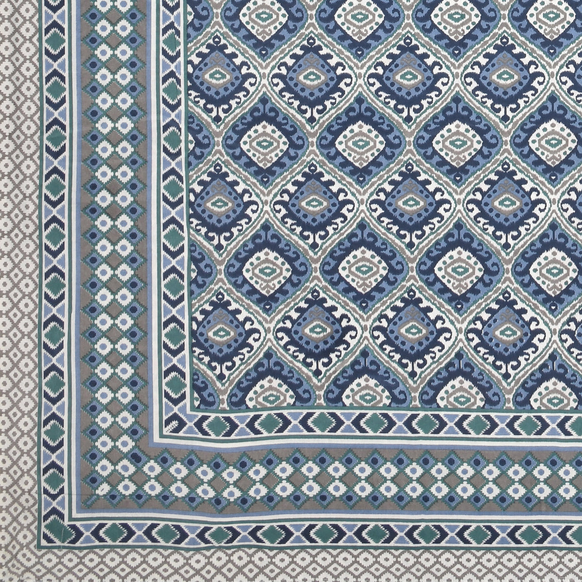 Cotton Bedsheet with 2 pillow covers - Ikat Blue