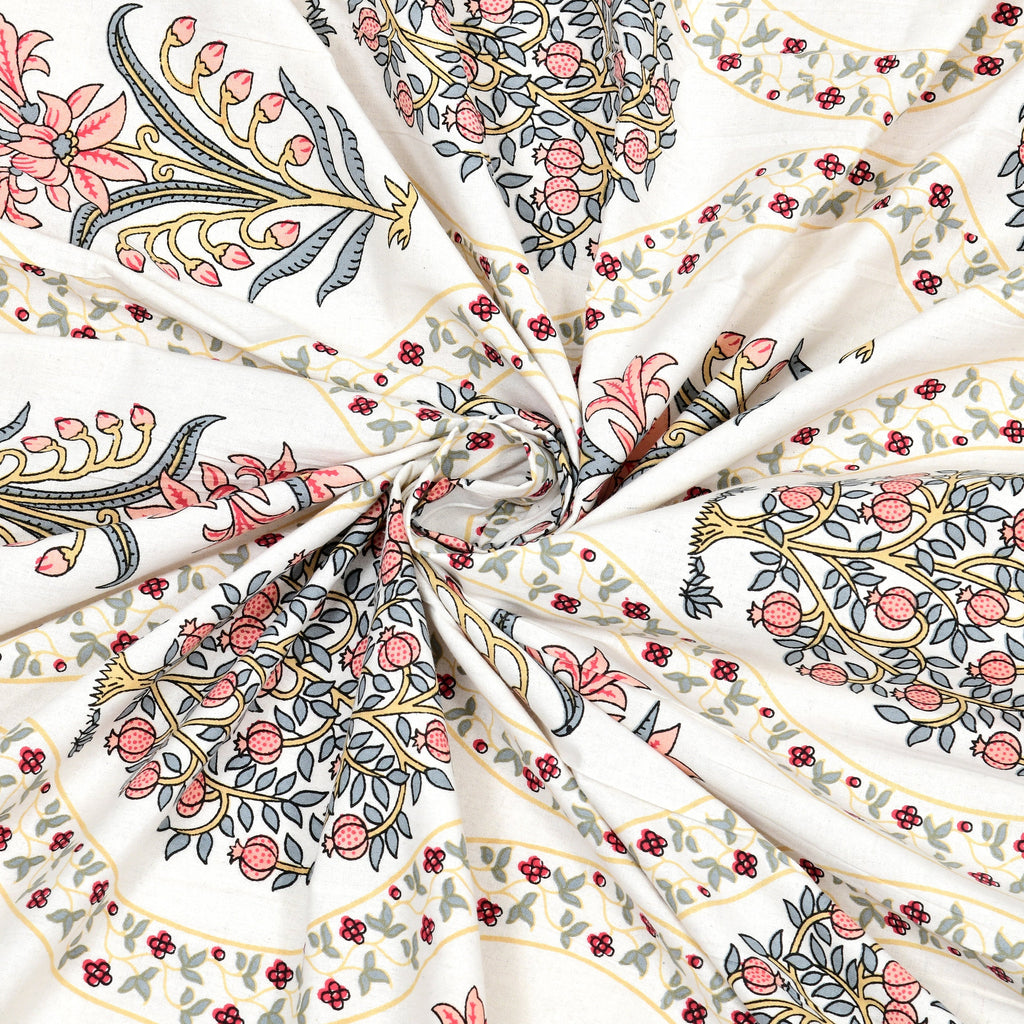 100% Cotton Block Print Bedsheet - Yellow Tree