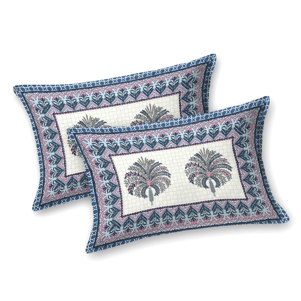 Cotton Print Bedsheet with 2 Pillow Covers - Divine Blue
